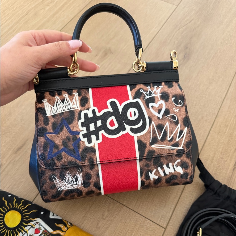 Dolce & Gabbana Graffiti Leopard Print Small Sicily Top Handle Bag